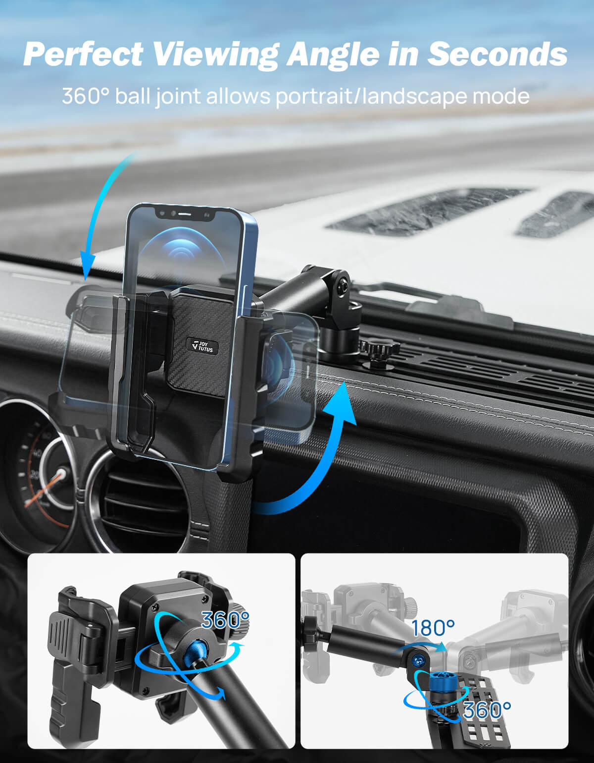 Metal Dash Cell Phone Holder Compatible with 2018-23 Wrangler JL & 2020-23 Gladiator JT