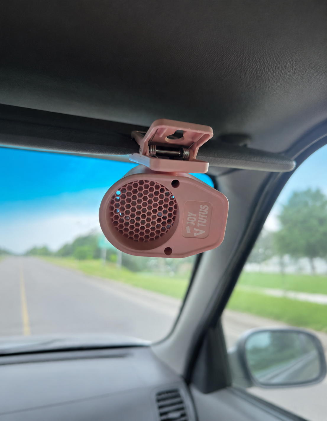 JOYTUTUS Car Cooling Fan,Car Clip On Air Conditioner Fan, 360° Rotatable, Multi-Speed Adjustable, for Car SUV RV (Black/Pink)