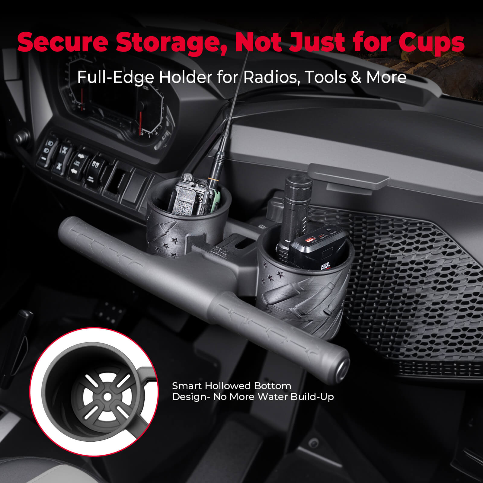 Universal UTV Grab Bar Cup Holder Compatible with Polaris RZR, Can-Am Maverick, Yamaha YXZ