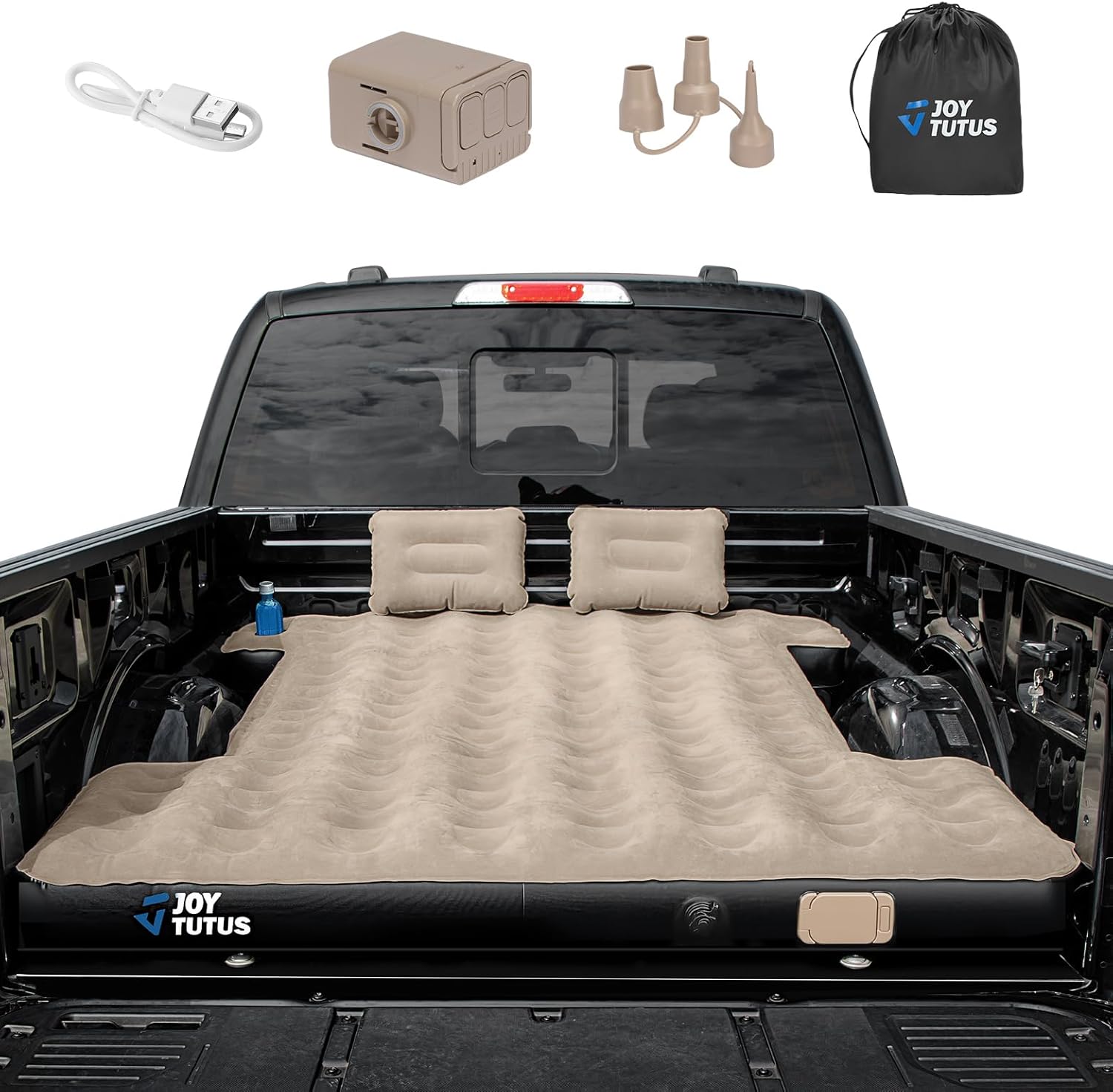 5.5–6.7ft Truck Bed Air Mattress, Inflatable Camping Mattress, Camel and Black