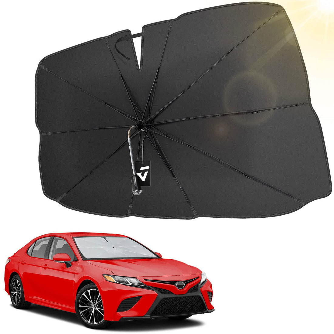Windshield Sun Shade Umbrella, with Car Safety Hammer, 360° Rotation Bendable Shaft Foldable, for Truck 57''x 33''