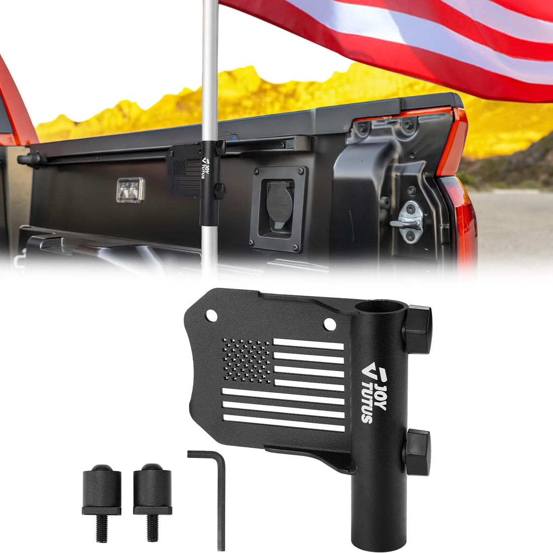 JOYTUTUS Truck Bed Flag Pole Mount Fit for Tacoma & Tundra, Fits Up to 1.18 Inch Diameter Flagpole