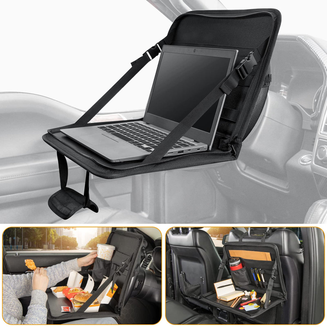 3 in 1 Steering Wheel Eating Tray, Car Back Seat Laptop Desk, Multifunctional Car Office Bag, Car Work Table