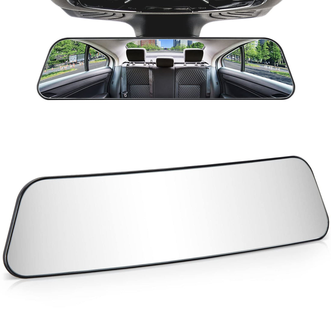 12 Inch Panoramic Rearview Mirror, Interior Clip-on Wide Angle Convex Universal Rear View Mirror