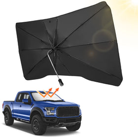 Windshield Sun Shade Umbrella Compatible with F150, for Full-Size Pickup Truck, 360° Rotation Bendable Shaft Foldable(61''x 30'')