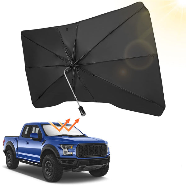 Windshield Sun Shade Umbrella Compatible with F150, for Full-Size Pickup Truck, 360° Rotation Bendable Shaft Foldable(61''x 30'')