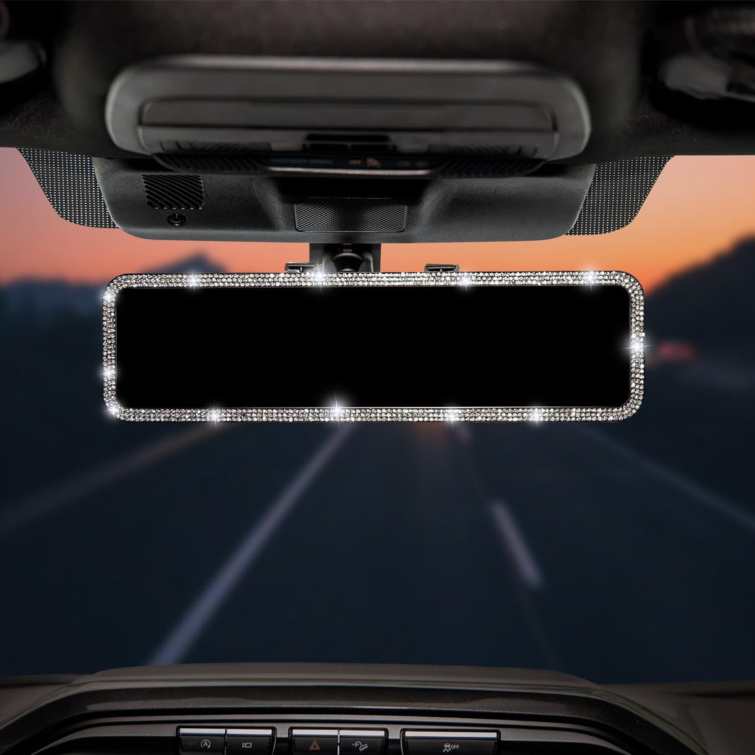 Bling Car Rear View Mirror, Universal 11.81 Inch Panoramic Rearview Mirror Accessories