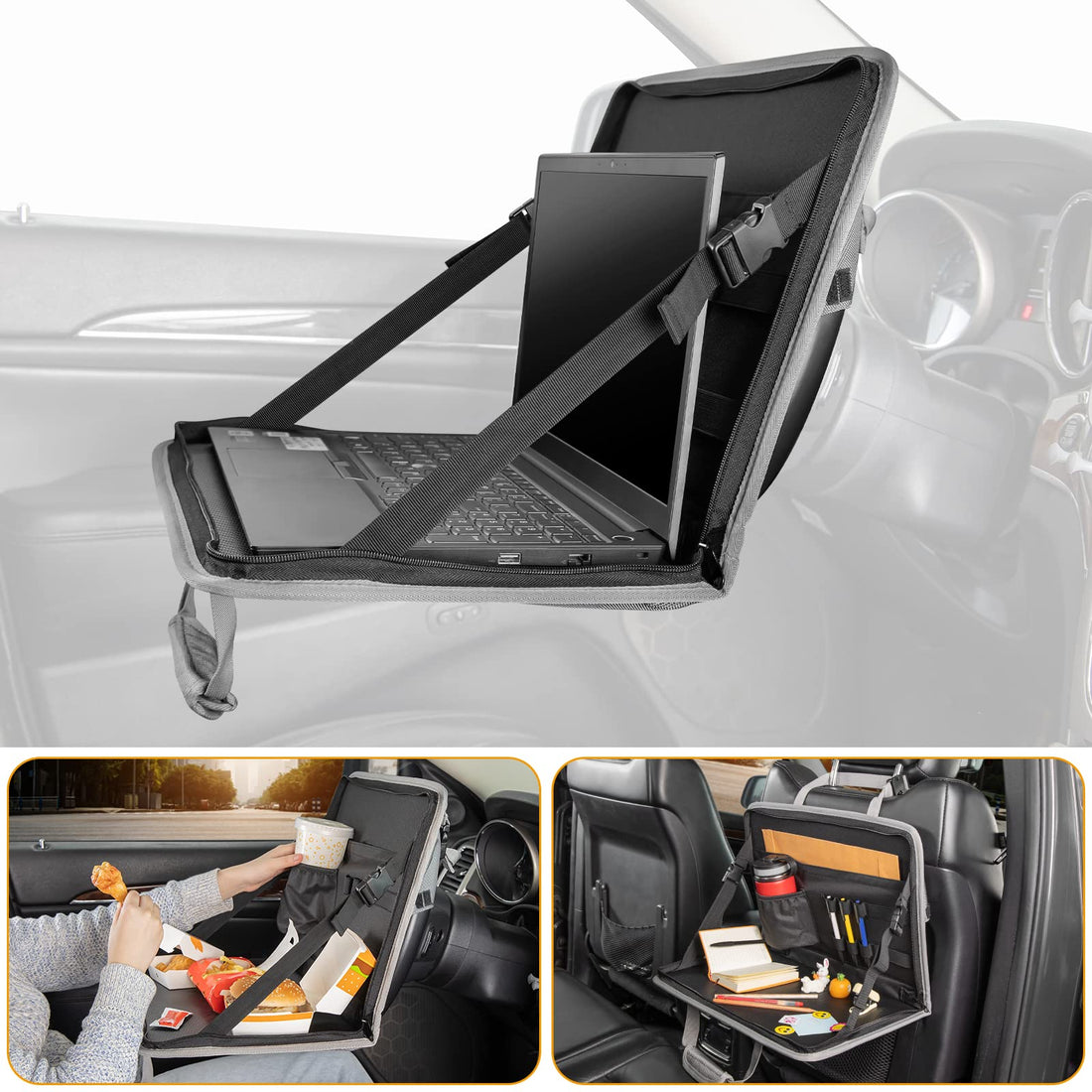 3 in 1 Steering Wheel Eating Tray, Car Back Seat Laptop Desk