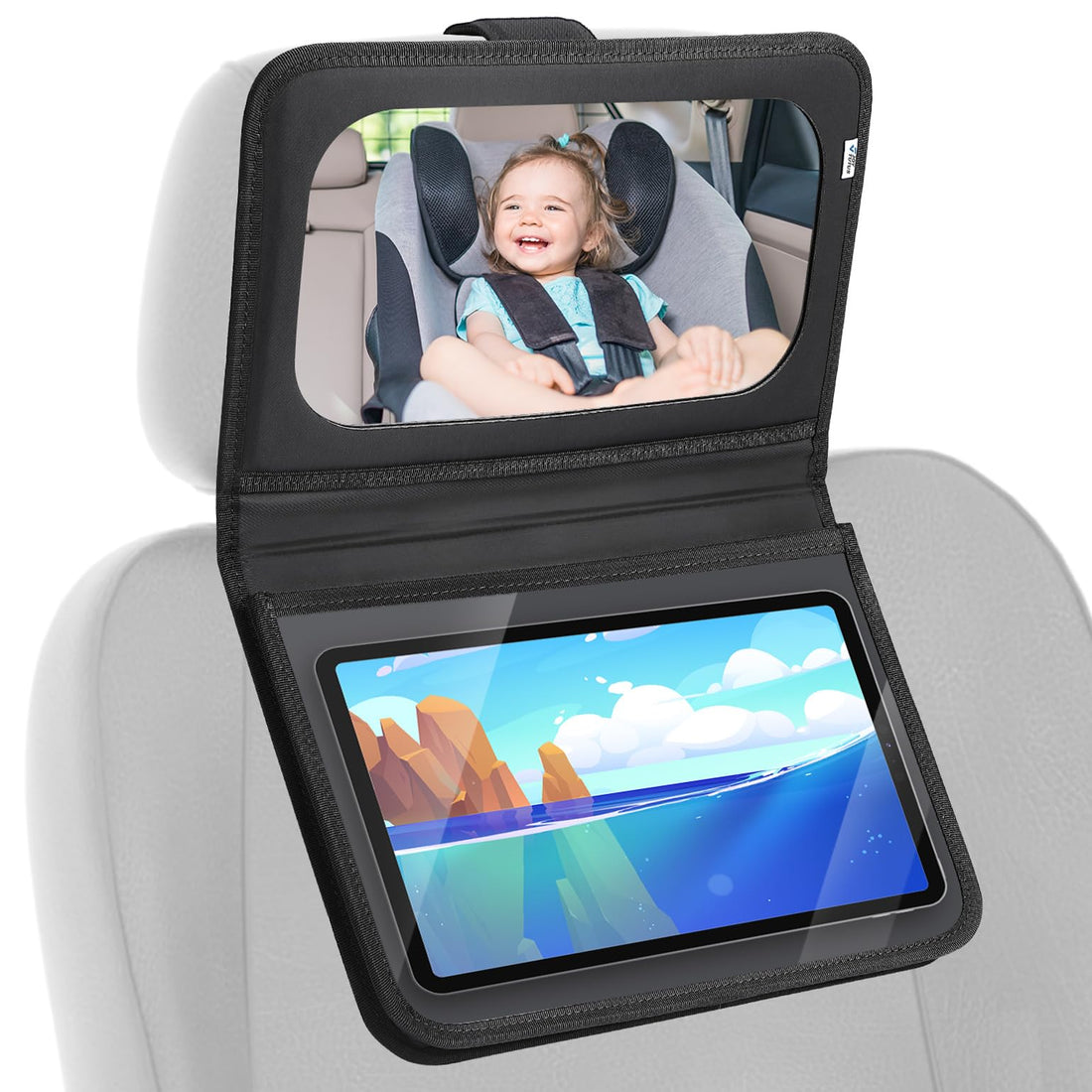 Baby Car Mirror with Tablet Holder, Baby Mirror Car Organizer with Wide View Shatterproof