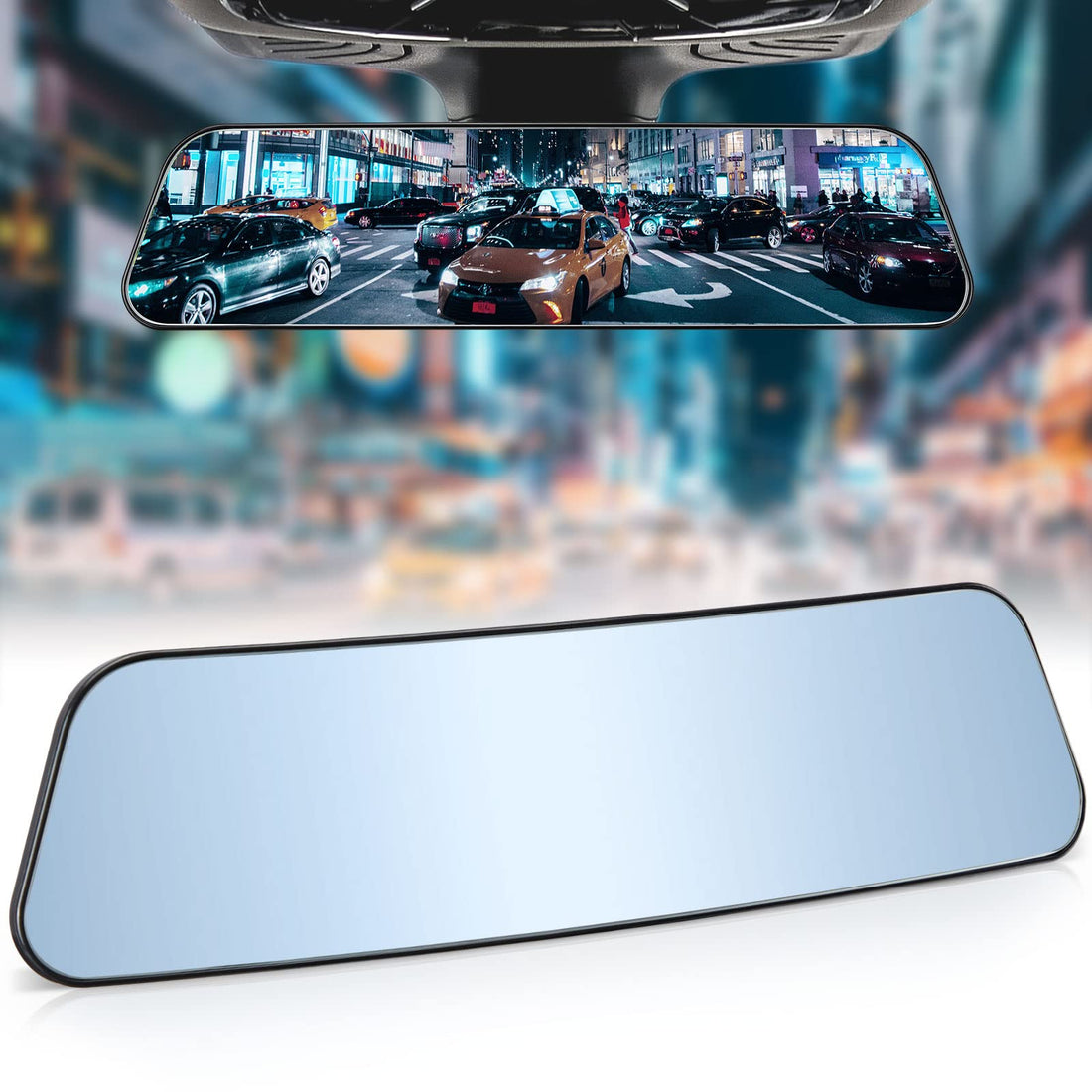 12 Inch Panoramic Anti-Glare Rearview Mirror, Interior Clip-on Wide Angle Convex Universal Rear View Mirror for SUV Trucks -Blue