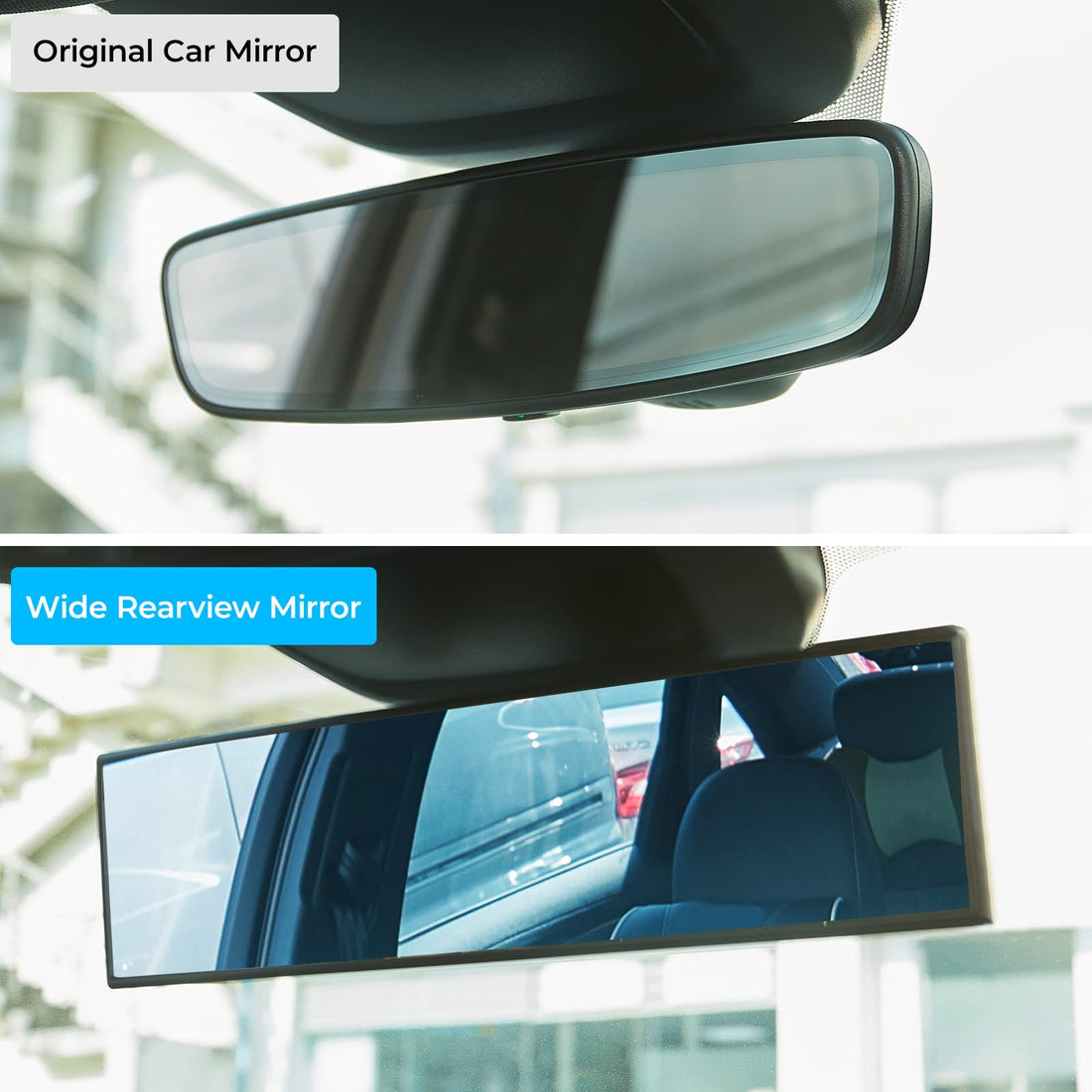 Rear View Mirror, Universal 11.81 Inch Panoramic Convex Interior Clip-on Wide Angle Mirror-Blue