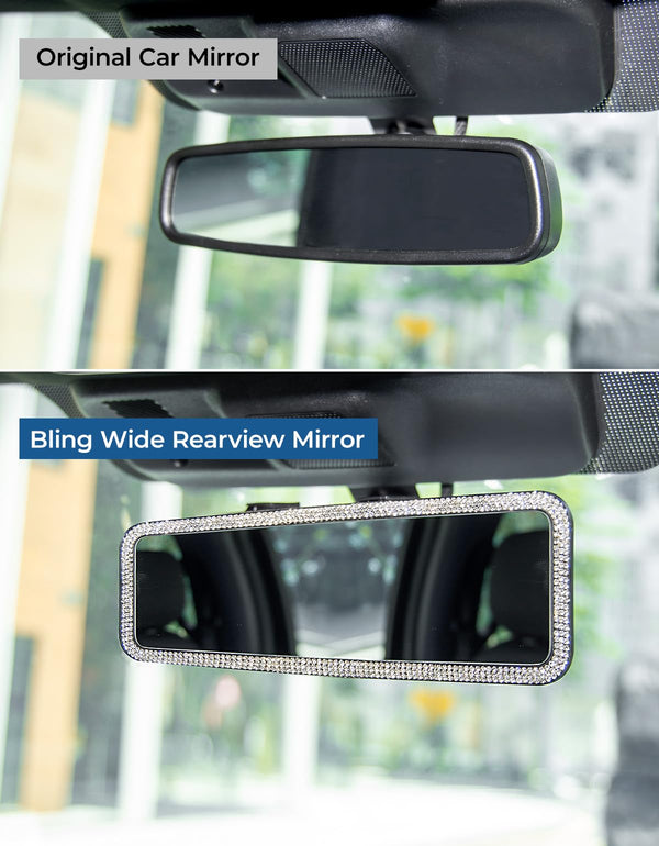 Bling Car Rear View Mirror, Universal 11.81 inch Panoramic Rearview Mirror Accessories