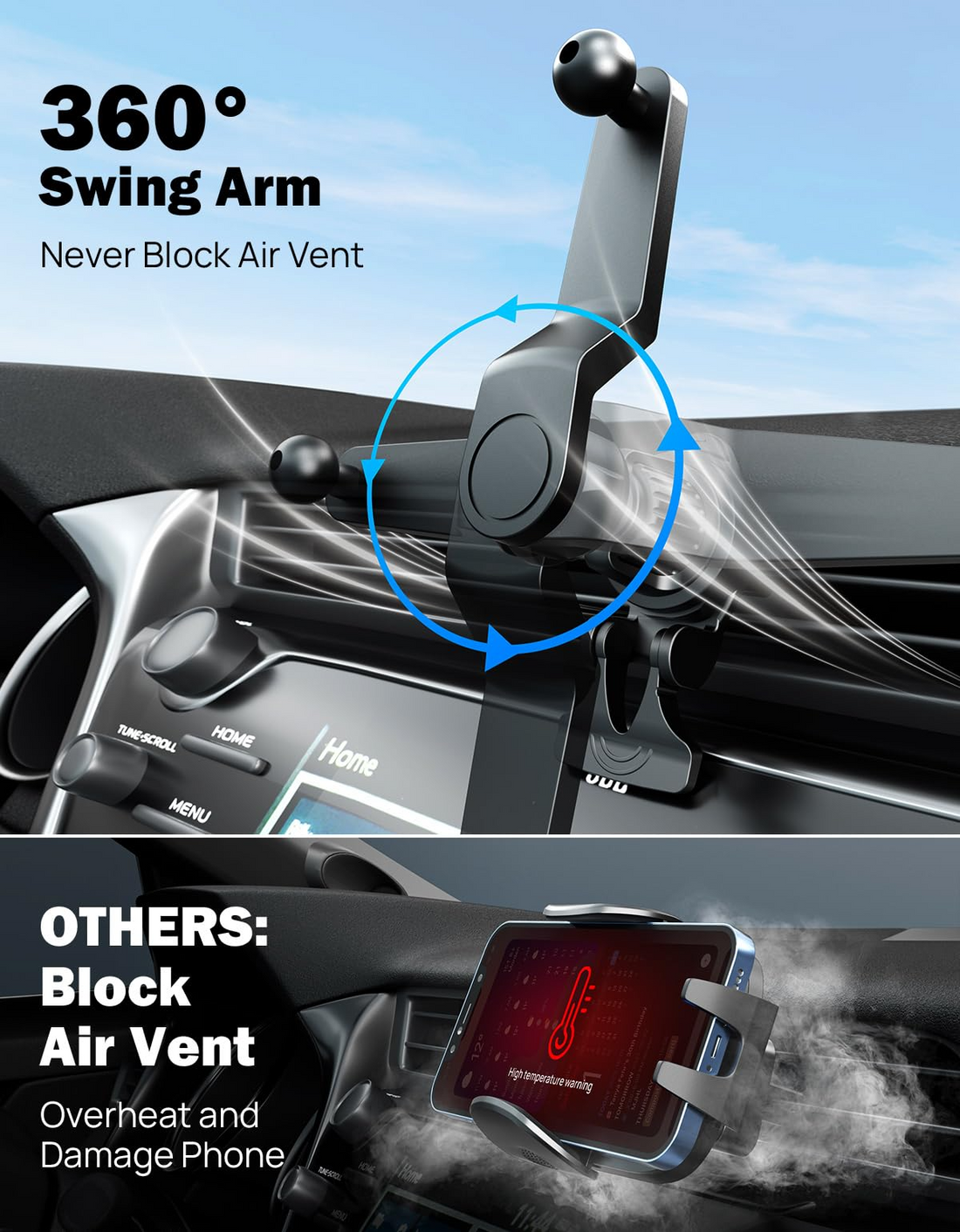 Phone Holder Car Vent Phone Mount,Adjustable, Fit iPhone Samsung All Smartphones