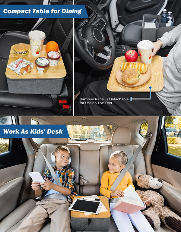Car Seat Organizer, with Detachable Bamboo Cover, 4 Adjustable Dividers and Fastening Belt