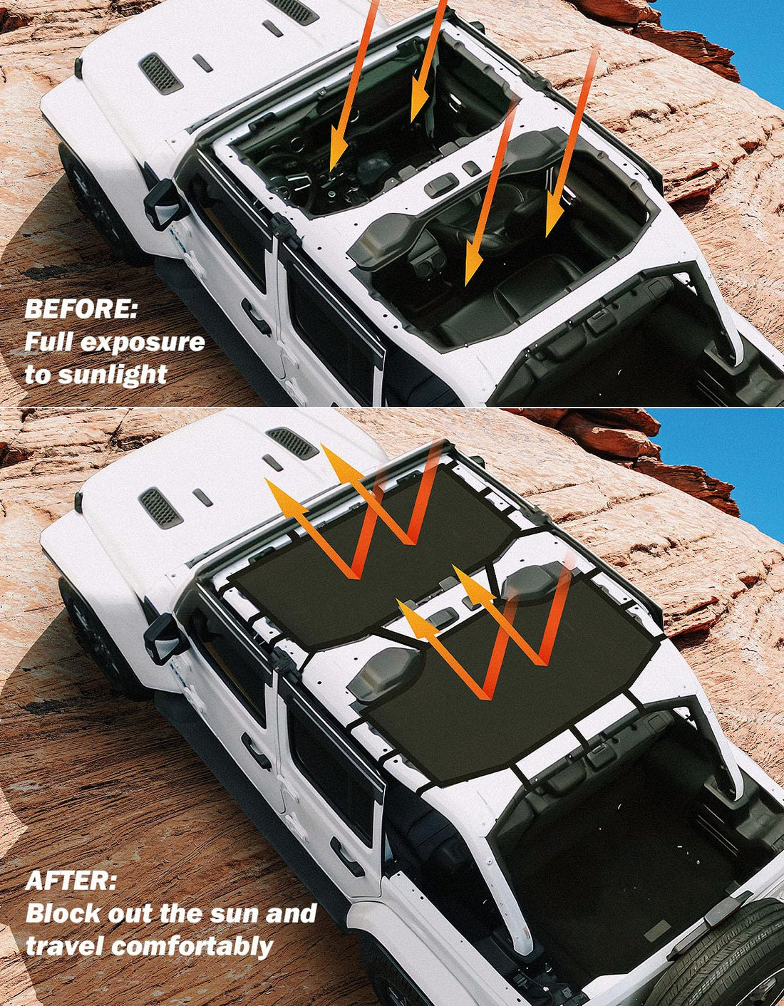 JOYTUTUS Sunshade Mesh Top Cover Fit for Wrangler JLU 2018-2023 (Front+Rear)