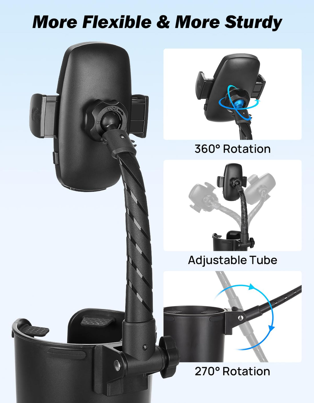 JOYTUTUS Cup Holder Phone Mount for Car, Upgraded Long & Thick Gooseneck Cup Phone Holder
