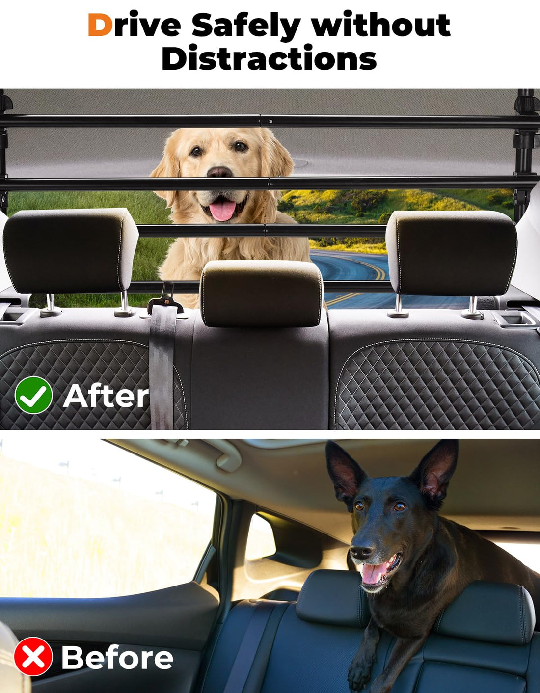 JOYTUTUS Adjustable Dog Car Barrier for SUVs,Vehicles, Trucks, Upgraded Universal-Fit Pet Divider Gate Carbon Steel Dog Barrier for Cargo Area 32" to 57" Width