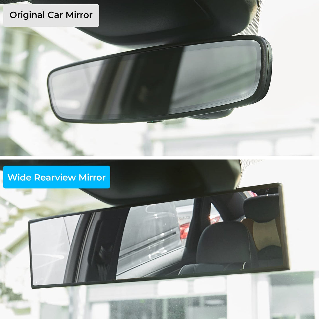 Rear View Mirror, Universal 11.81 Inch Panoramic Convex Interior Clip-on Wide Angle Mirror-Clear