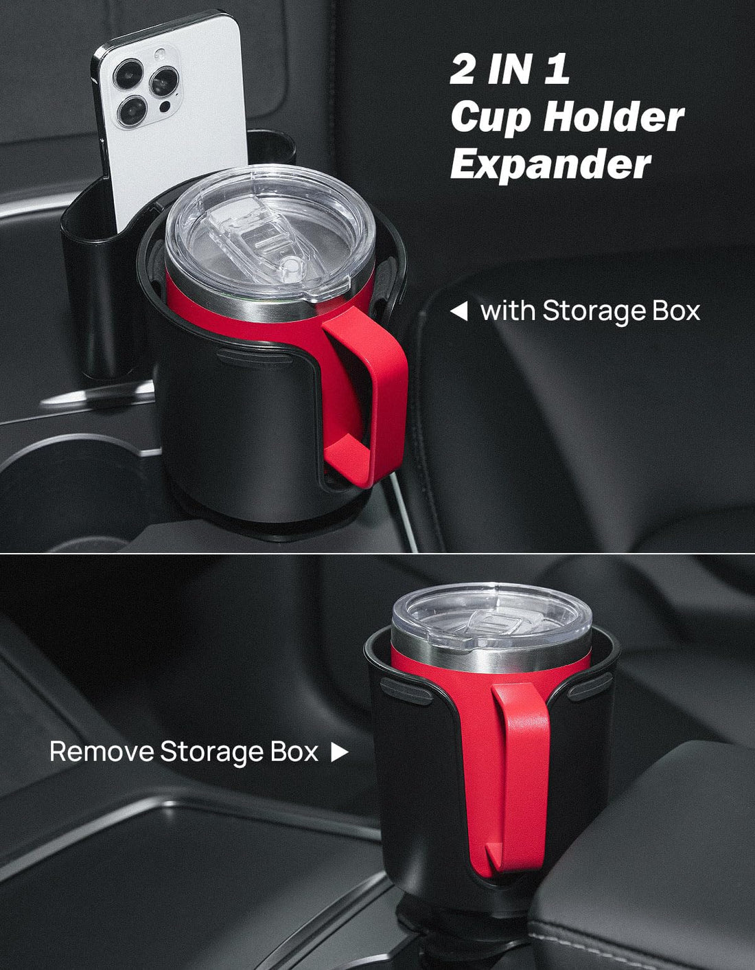 Cup Holder Extender for Car with Phone Holder for Yeti, Hydro Flasks, Stanley 32/40oz, Other Bottles in 3.4"-3.8"