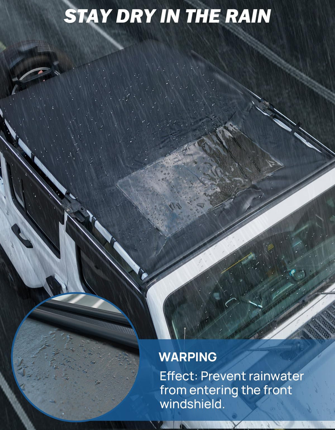 JOYTUTUS Sun Shade Top Fit for Wrangler JLU 4 Door 2018-2024, Waterproof Canvas Roof Top Cover