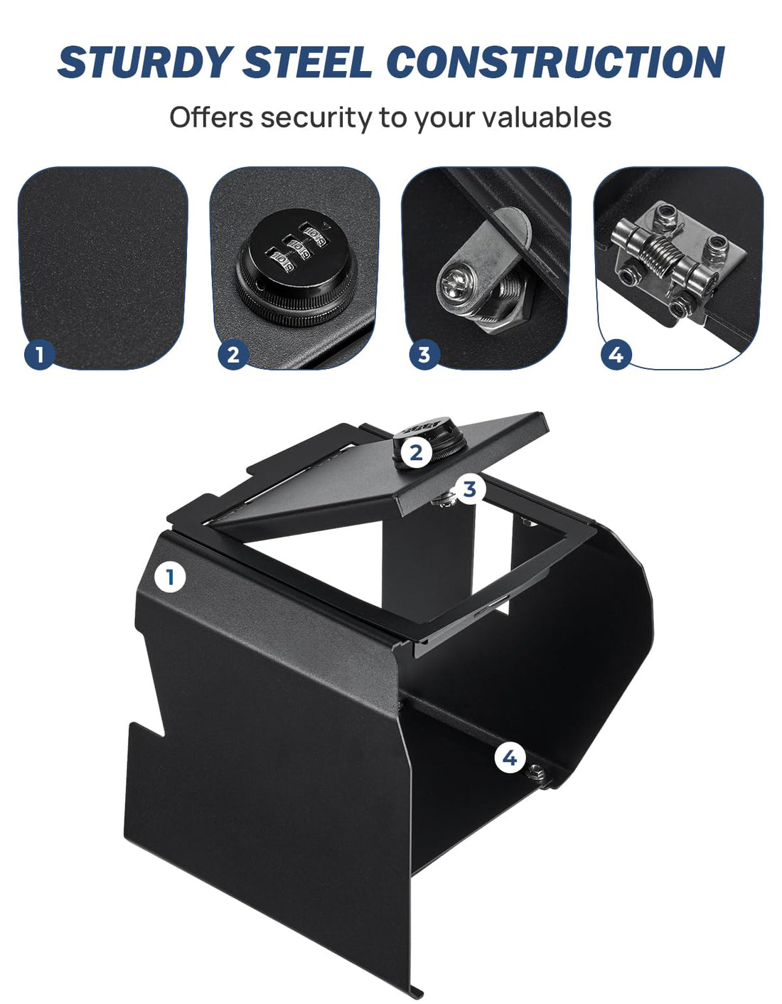 Center Console Lock Box for 2018-2023 Wrangler JL Gladiator JT,  with 3 Digit Combo Password