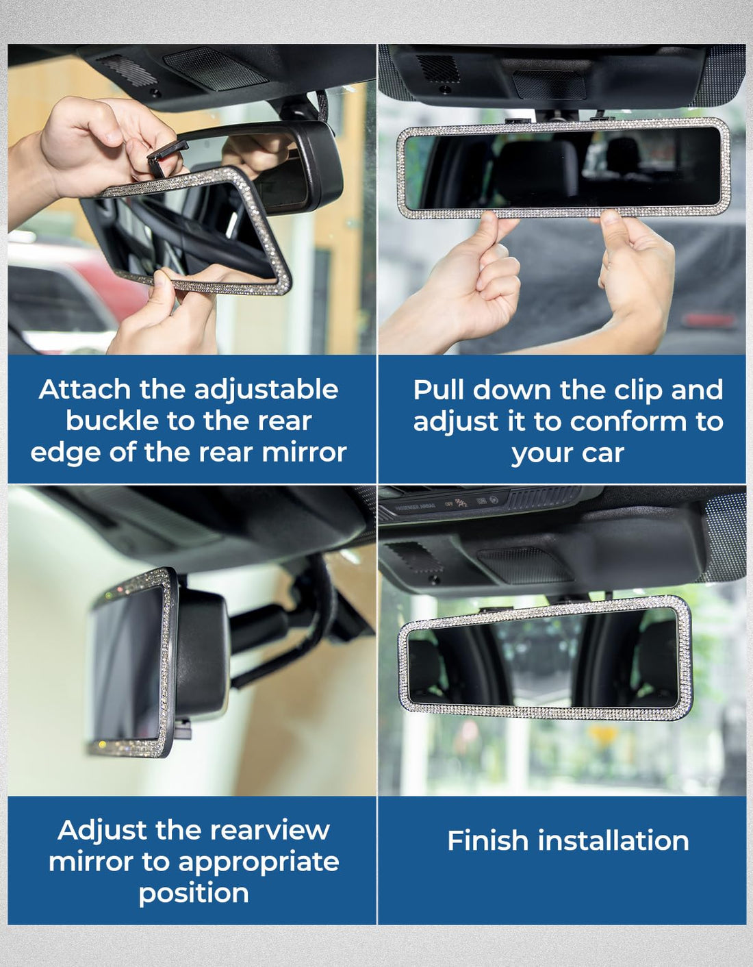 Bling Car Rear View Mirror, Universal 11.81 Inch Panoramic Rearview Mirror Accessories