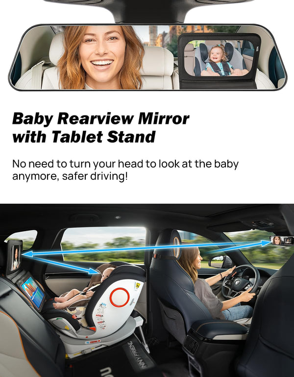 Baby Car Mirror with Tablet Holder, Baby Mirror Car Organizer with Wid