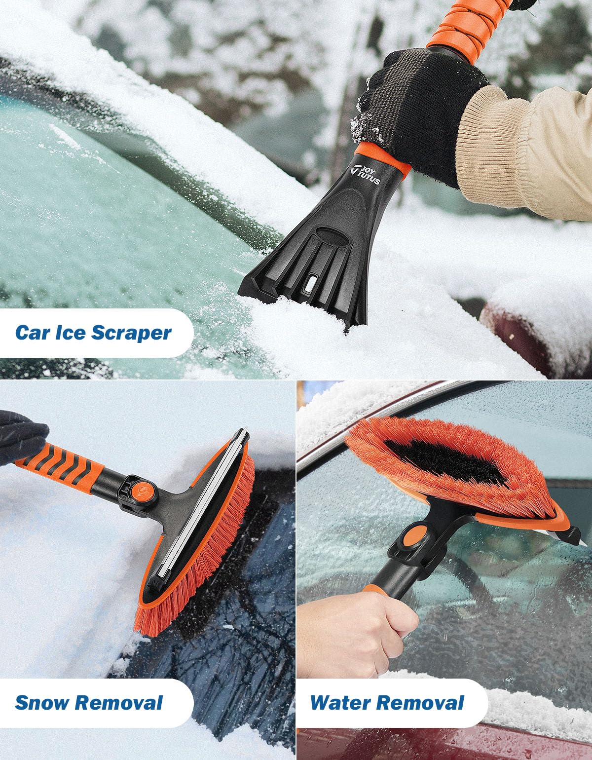 41.5″ Extendable Snow Brush and Ice Scraper, 270° Pivoting Snow Scraper Brush for Car Windshield