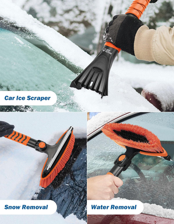 41.5″ Extendable Snow Brush and Ice Scraper, 270° Pivoting Snow Scraper Brush for Car Windshield