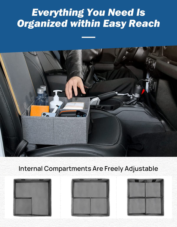 Car Seat Organizer, with Detachable Bamboo Cover, 4 Adjustable Dividers and Fastening Belt