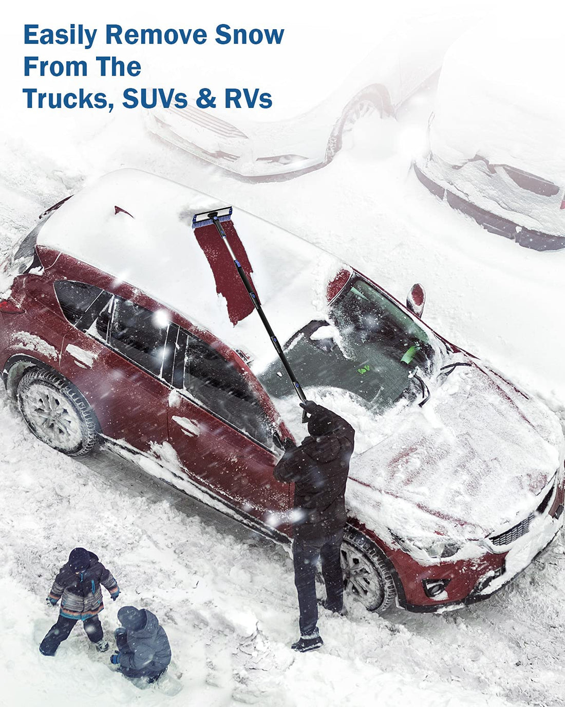 61.3″ Extendable Snow Brush and Ice Scraper, 270° Pivoting Snow Scraper Brush for Car Windshield
