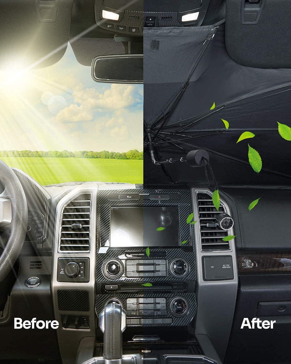 Windshield Sun Shade Umbrella Compatible with F150, for Full-Size Pickup Truck, 360° Rotation Bendable Shaft Foldable(61''x 30'')