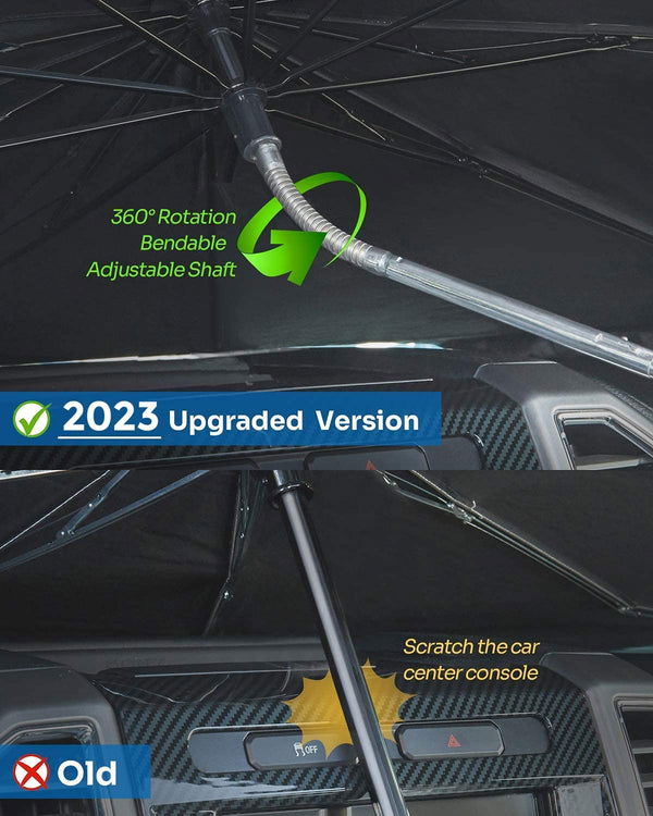 Windshield Sun Shade Umbrella Compatible with F150, for Full-Size Pickup Truck, 360° Rotation Bendable Shaft Foldable(61''x 30'')