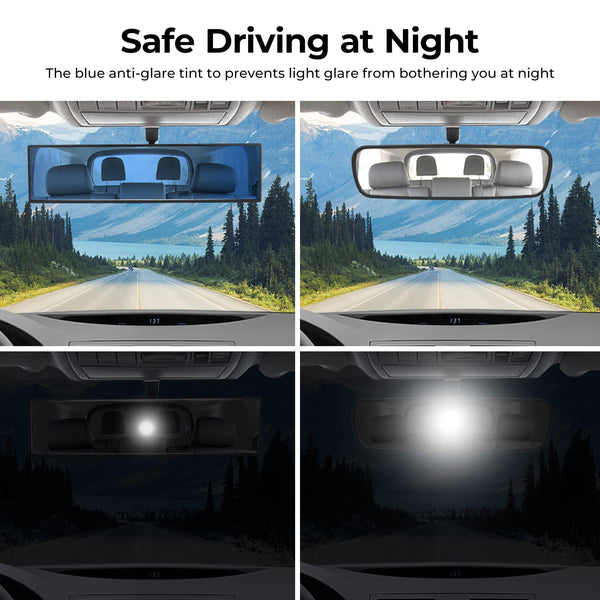 Rear View Mirror, Universal 11.81 Inch Panoramic Convex Interior Clip-on Wide Angle Mirror-Blue