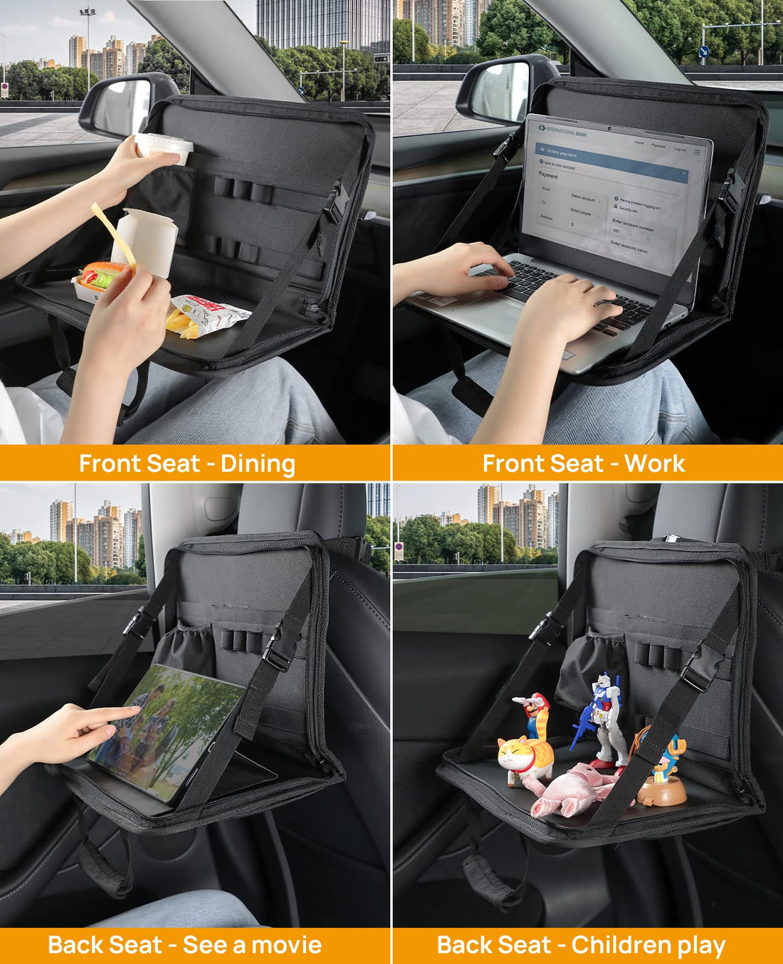 3 in 1 Steering Wheel Eating Tray Upgraded(16.1 * 10 inch), Car Back Seat Laptop Desk