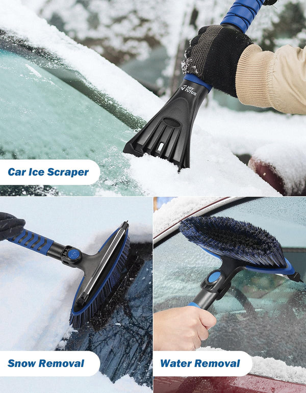 41.5″ Extendable Snow Brush and Ice Scraper, 270° Pivoting Snow Scrape