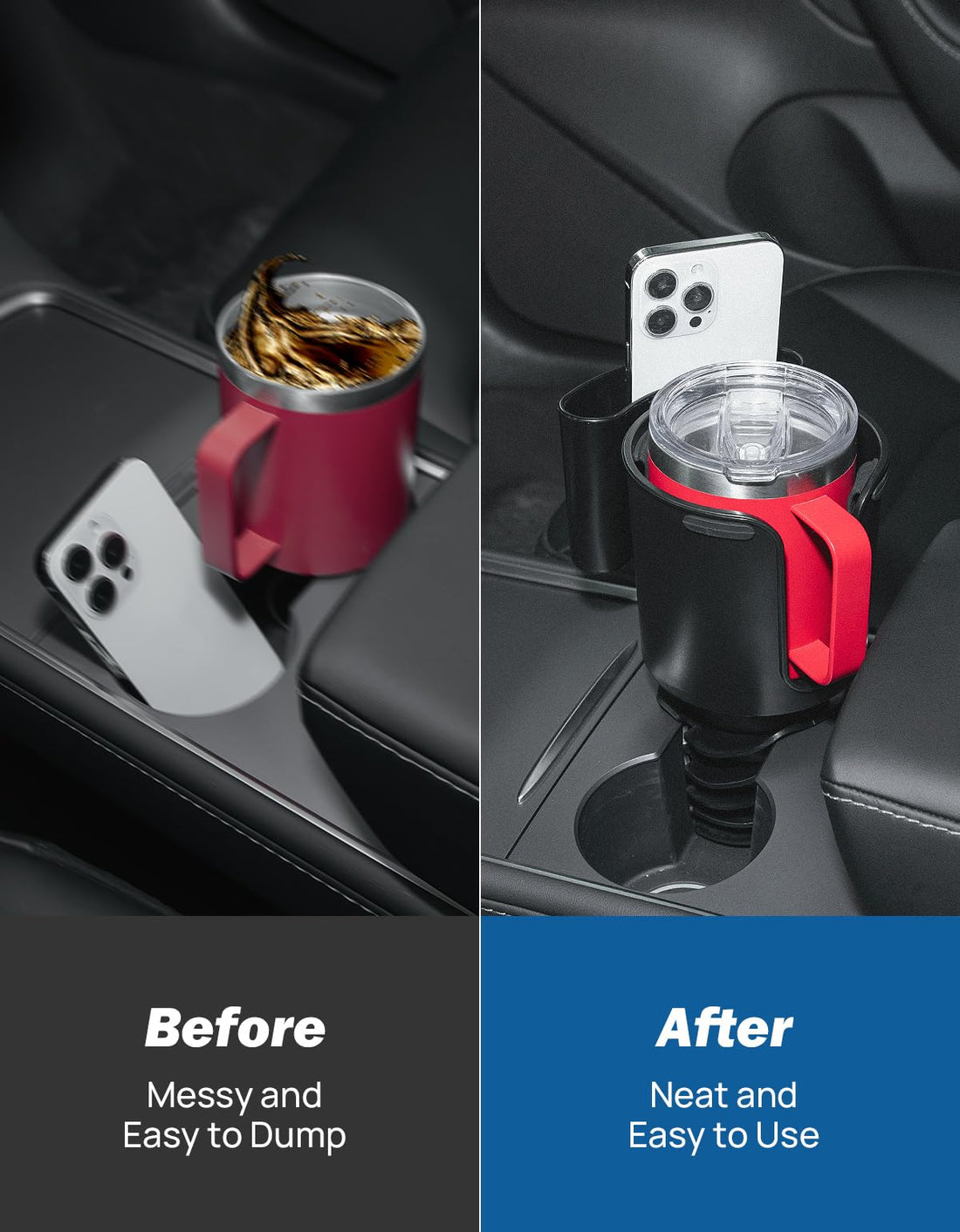 Cup Holder Extender for Car with Phone Holder for Yeti, Hydro Flasks, Stanley 32/40oz, Other Bottles in 3.4"-3.8"