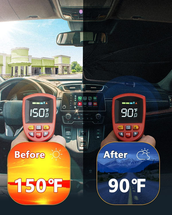 Windshield Sun Shade Umbrella, 360° Rotation Bendable Shaft Foldable, for Truck 57''x 33''