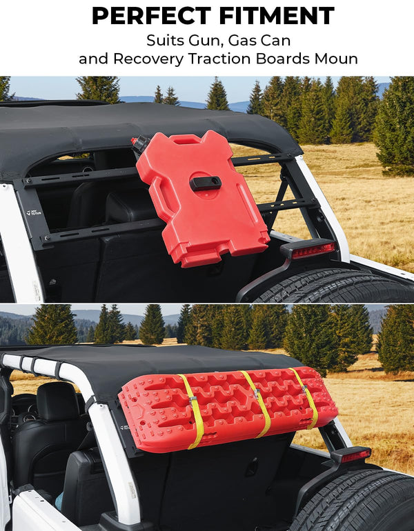 Gun Rack for Hunting Gear, Multipurpose Gun Holder Recovery Traction Boards Mount Gasoline Pack Mount Compatible with Wrangler JL 4 Doors 2018-2024 (Not Fit 2 Doors)
