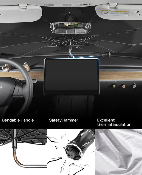 Windshield Sun Shade Umbrella, 360° Rotation Bendable Shaft Foldable, for Truck 57''x 33''