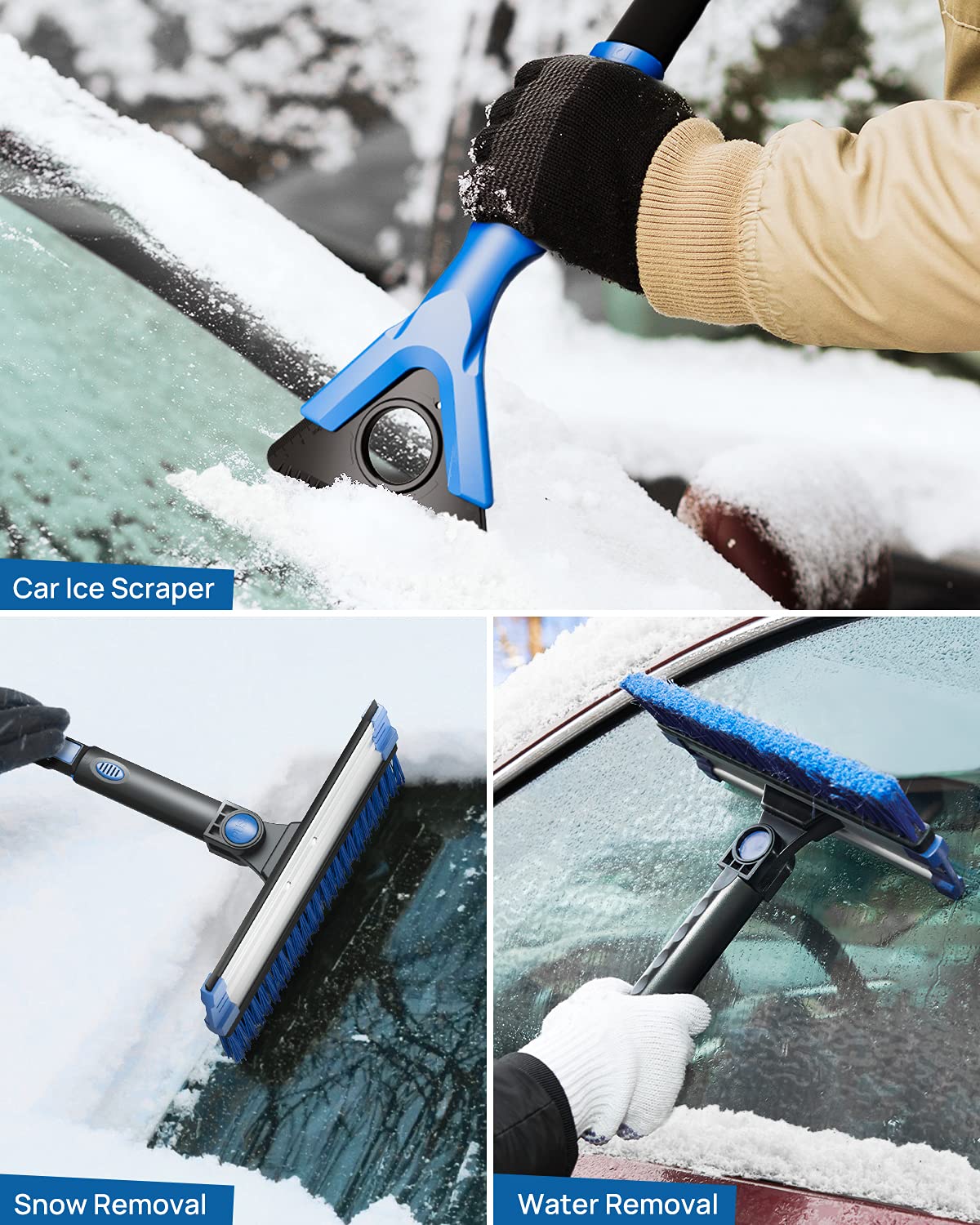 47.7″ Extendable Snow Brush and Ice Scraper, 270° Pivoting Snow Scraper Brush for Car Windshield