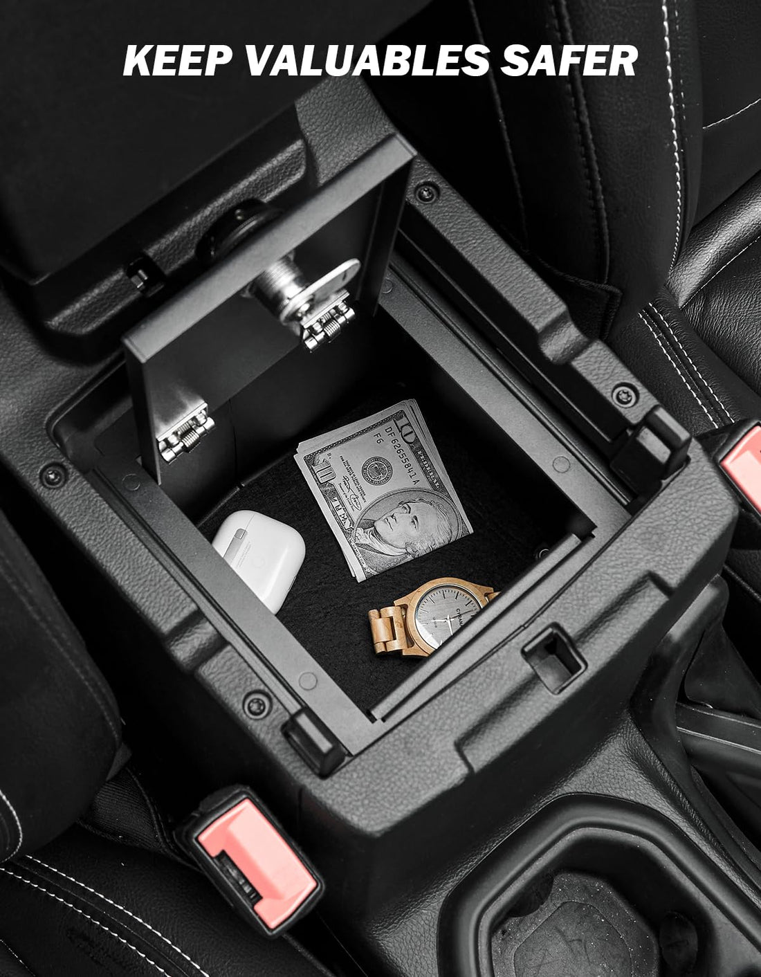 Center Console Lock Box for 2018-2023 Wrangler JL Gladiator JT,  with 3 Digit Combo Password