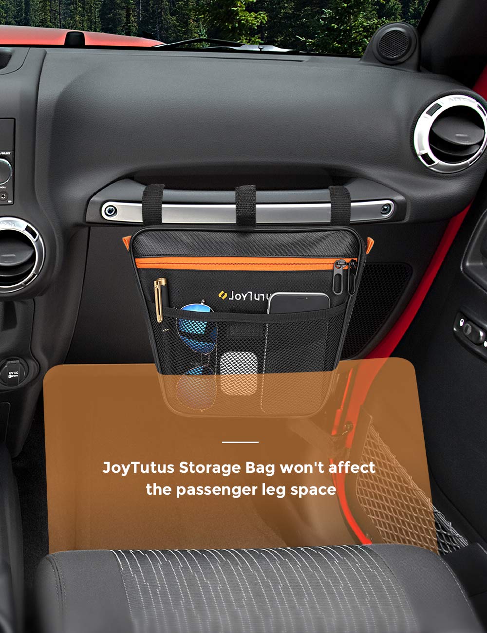 JOYTUTUS Passenger Grab Handle Storage Bag, Fit for Wrangler CJ YJ TJ JK JL 1965-2023 & JT Gladiator 2020-2023 UTV
