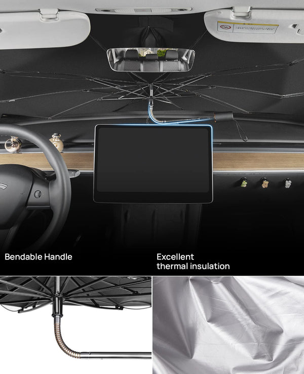 Windshield Sun Shade Umbrella, 360° Rotation Bendable Shaft Foldable, for Truck 57''x 33''