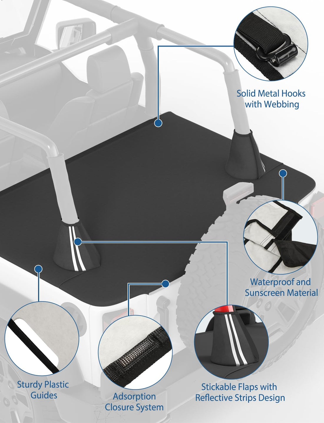 JOYTUTUS Tonneau Cover Fit for 2007-2018 Wrangler JK 2 Doors, JK Cargo Trunk Cover Tailgate Cover