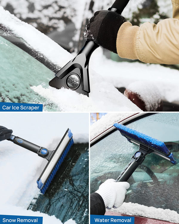 61.3″ Extendable Snow Brush and Ice Scraper, 270° Pivoting Snow Scraper Brush for Car Windshield