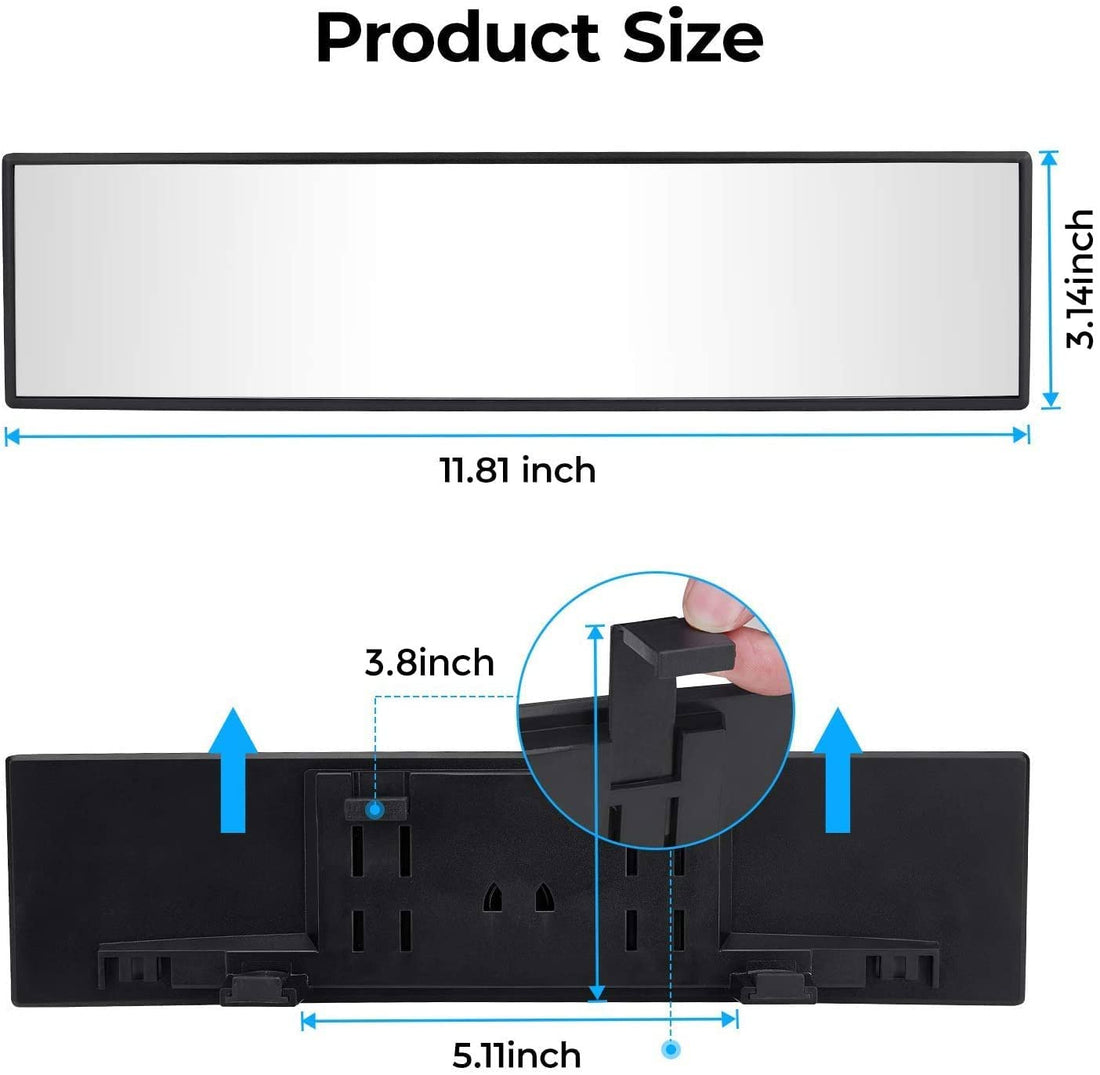 Rear View Mirror, Universal 11.81 Inch Panoramic Convex Interior Clip-on Wide Angle Mirror-Clear