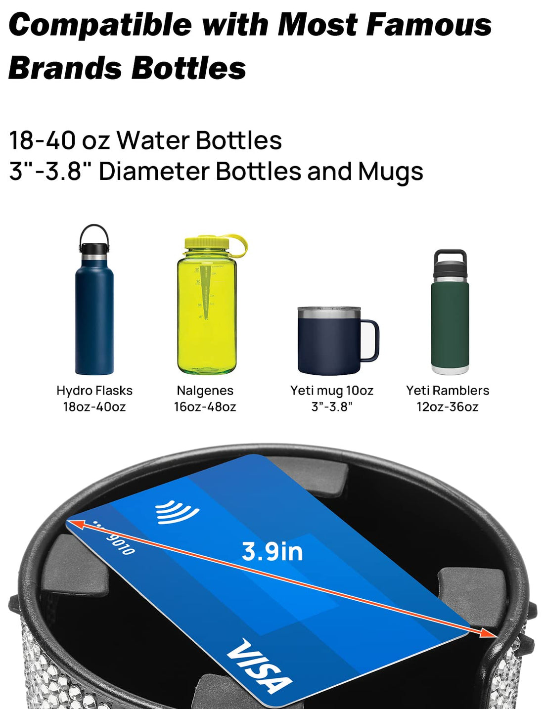 Car Cup Holder Expander for Car Hold 18-40 oz Bottles and Mugs, Other Bottles in 3.4"-3.8"(Bling)