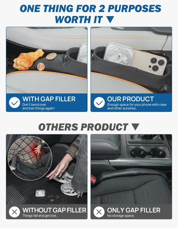 2Pcs Car Seat Gap Filler Universal Fit Organizer Stop Things from