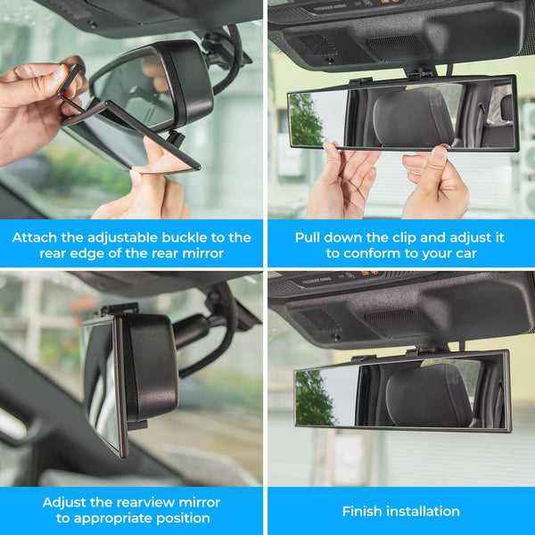 Rear View Mirror, Universal 11.81 Inch Panoramic Convex Interior Clip-on Wide Angle Mirror